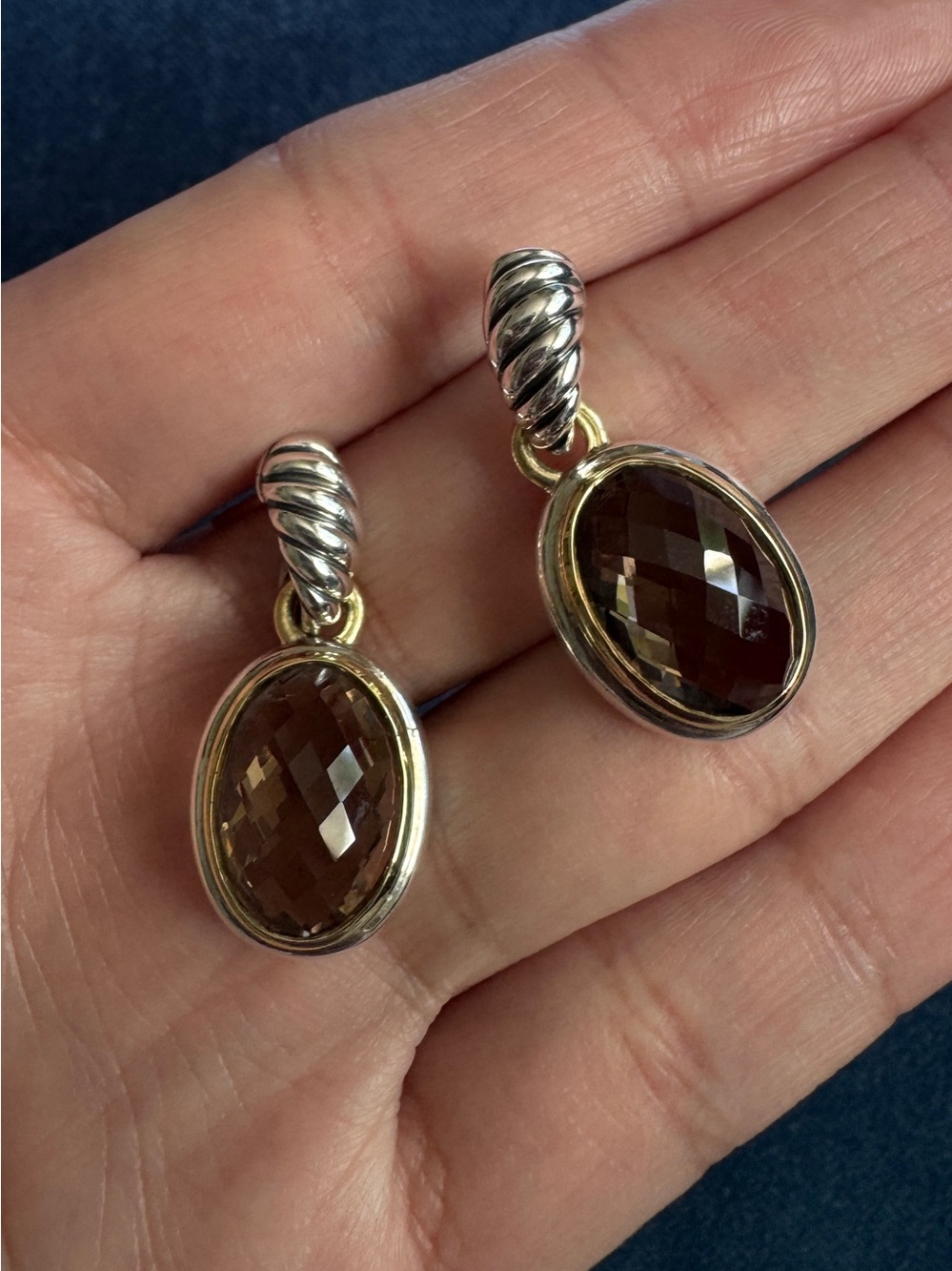 David Yurman Sterling Silver & 18K Gold
Oval Smoky Quartz Drop Dangle
Earrings